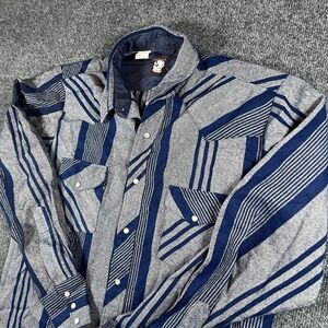 Vintage Karman Karivan Pearl Snap Western Cowboy Shirt Blue Gray‎ L 16 34/35 USA